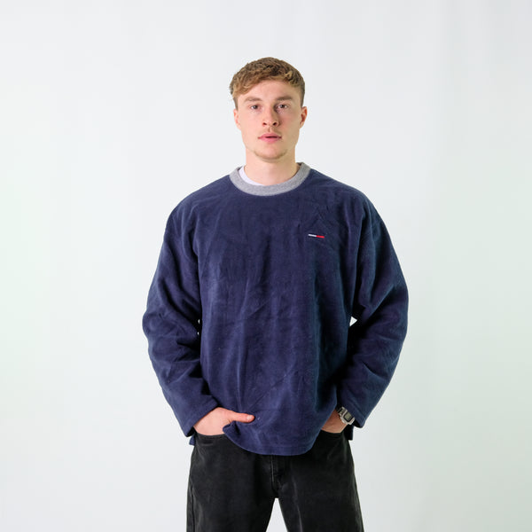 Navy Blue 90s Tommy Hilfiger Fleece (XL)